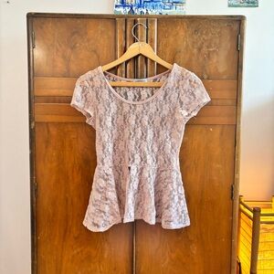 Elegant Lace Peplum Top - Pink